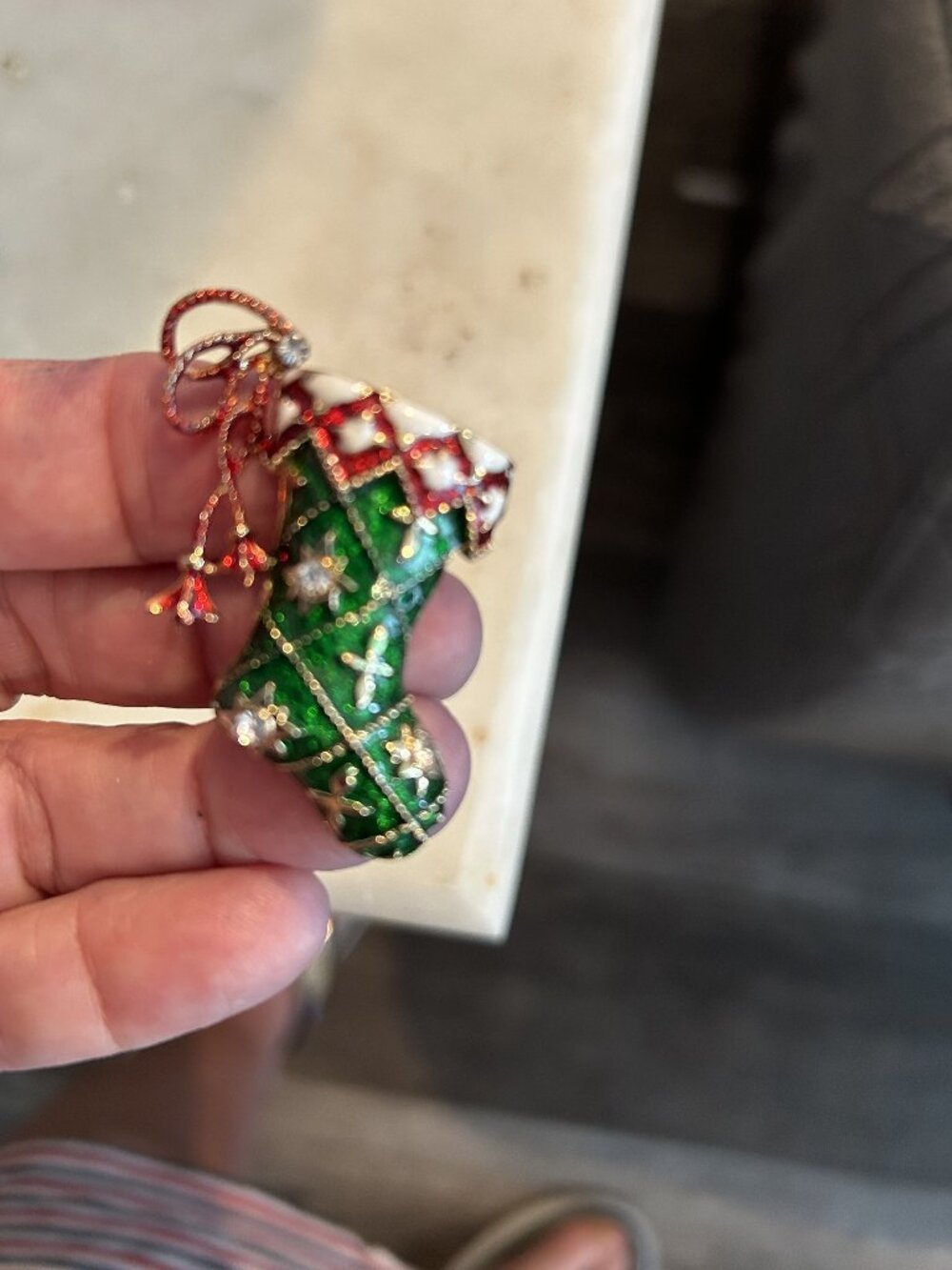 Green Christmas Stocking Brooch - New Small Size FL1